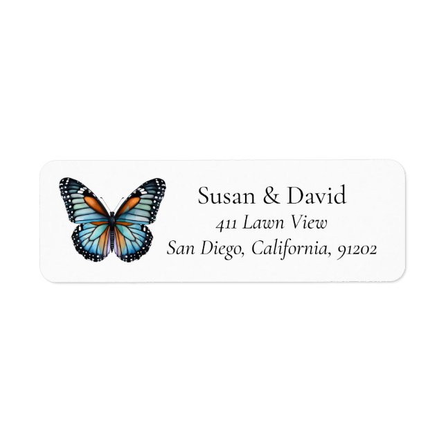 Blue Butterfly with Orange Accents Address Label (Front)