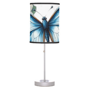 Blue Butterfly with Vintage Floral Watercolor Table Lamp