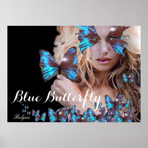 BLUE BUTTERFLY WOMAN POSTER