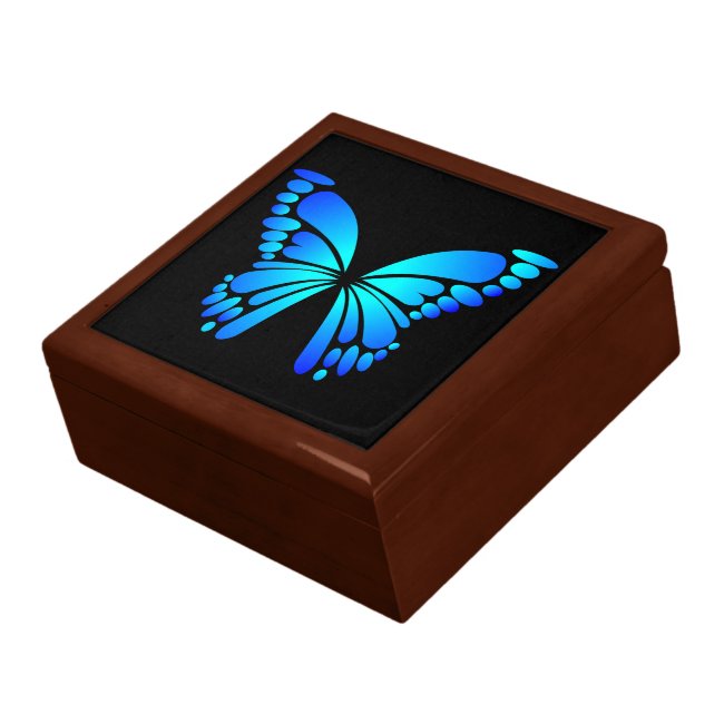 Blue Butterfly Wooden Keepsake Jewelry Box