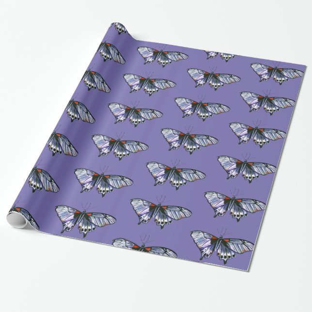 Blue butterfly wrapping paper (Unrolled)