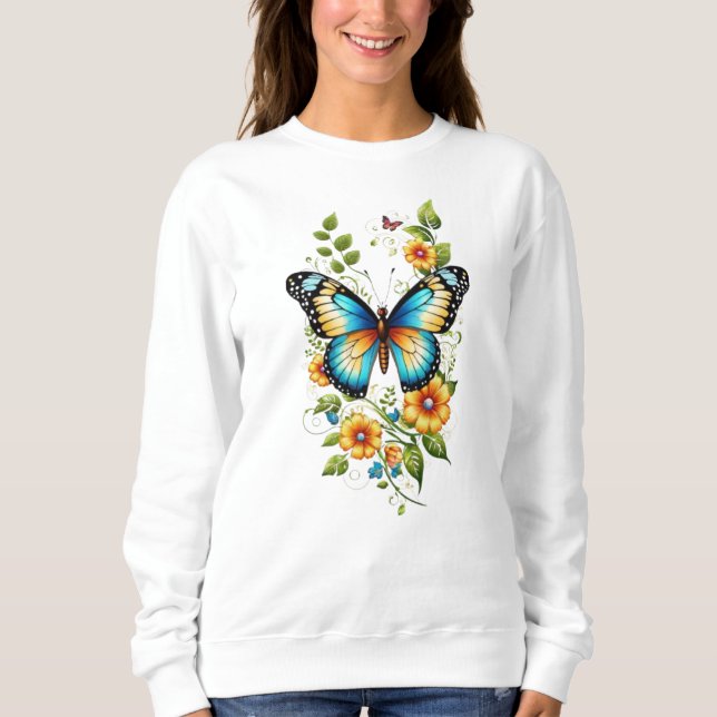 Blue Butterfly & Yellow Blooms-45871 Hoodie (Front)