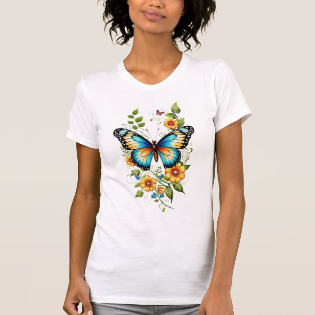 Blue Butterfly & Yellow Blooms-45871 Hoodie T-Shirt (Front)