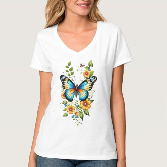 Blue Butterfly & Yellow Blooms-45871 Hoodie T-Shirt (Front)