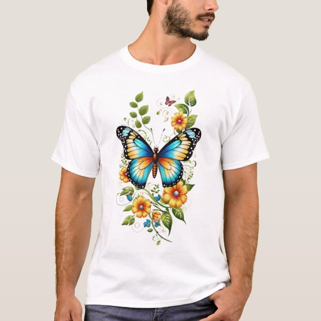 Blue Butterfly & Yellow Blooms-45871 T-Shirt (Front)