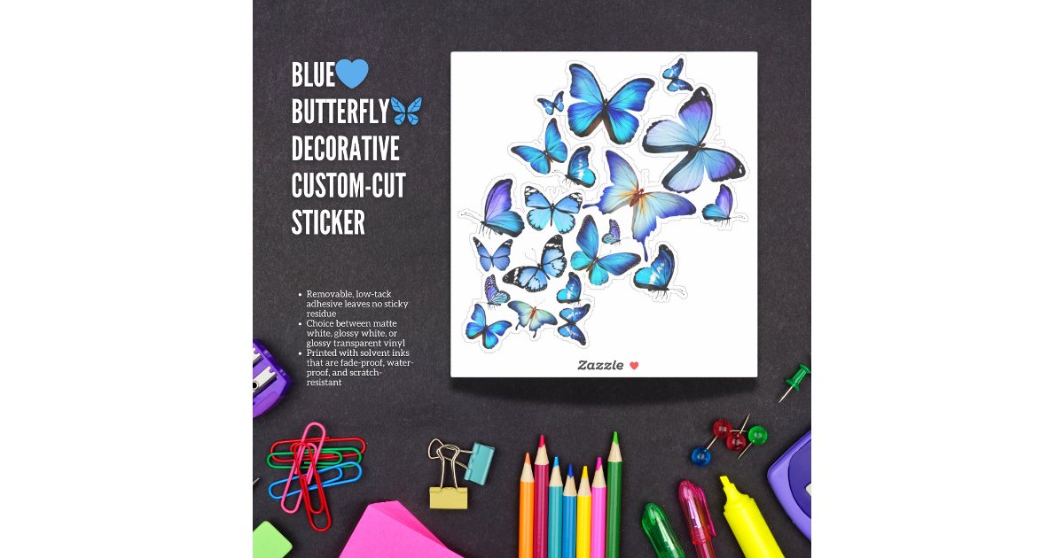 Blue Butterfly曆Decorative Custom-Cut Sticker | Zazzle