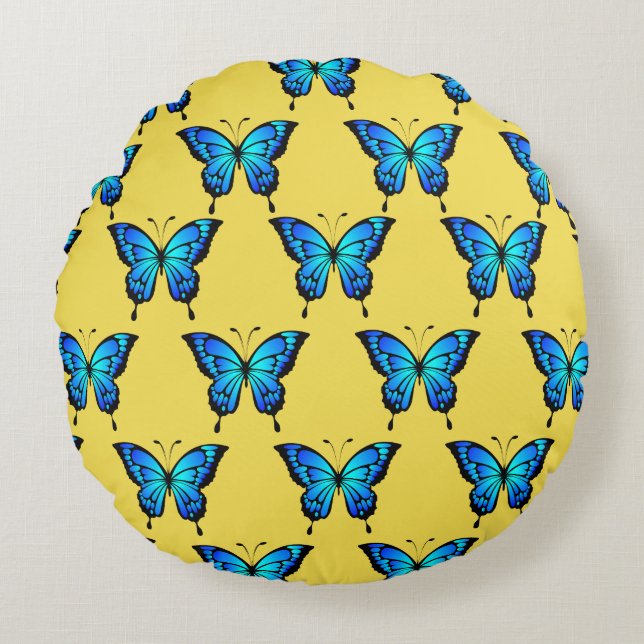 Blue Butterflys by storeman. Round Pillow (Front)