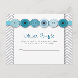 Blue Button Baby Shower Diaper Raffle Insert Invitation Postcard