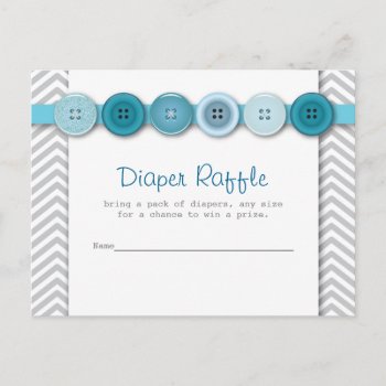 Blue Button Baby Shower Diaper Raffle Insert Invitation Postcard by goskell at Zazzle