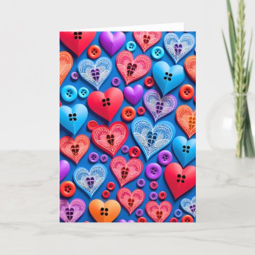 Blue Button Hearts Valentines Day Card