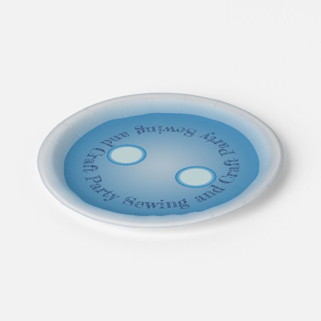 Blue Button Sewing and Craft Party Paper Plates (Angled)