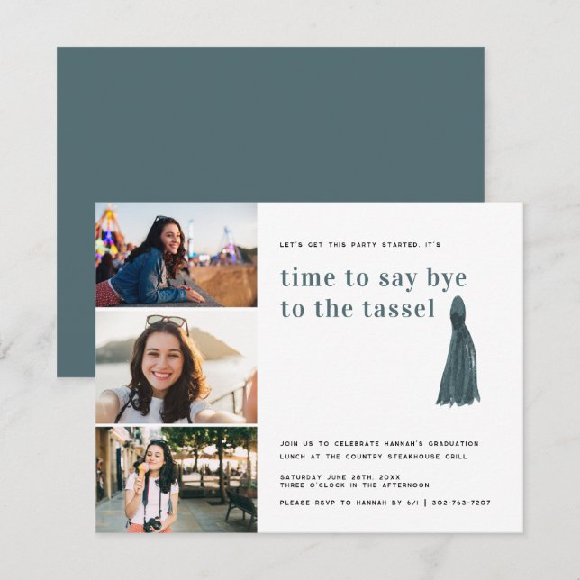 Blue | Bye to the Tassel Graduation Photo Party Invitation (Front/Back)