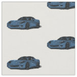 Blue C6 Corvette Hand Drawn Sketch Fabric