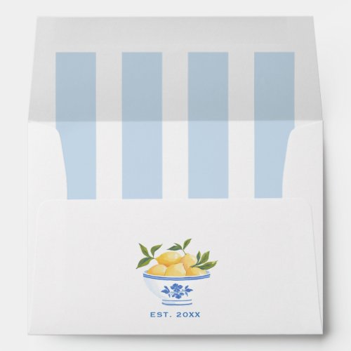 Blue Cabana Stripe Lemons Coastal Bachelorette Envelope