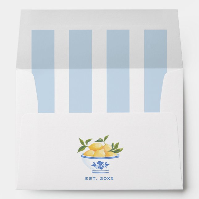 Blue Cabana Stripe Lemons Coastal Bachelorette Envelope (Back (Bottom))