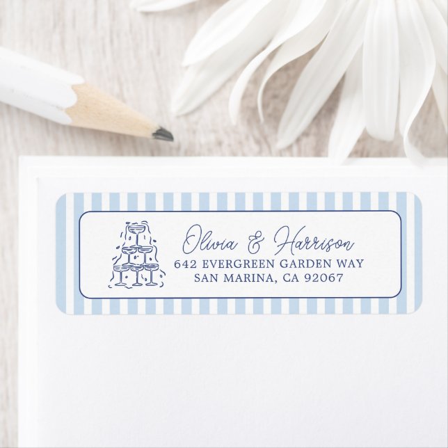 Blue Cabana Stripe Minimalist Wedding Address Label (Insitu)
