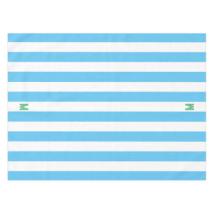 Blue Cabana Stripe & Personalized Green Monogram Tablecloth