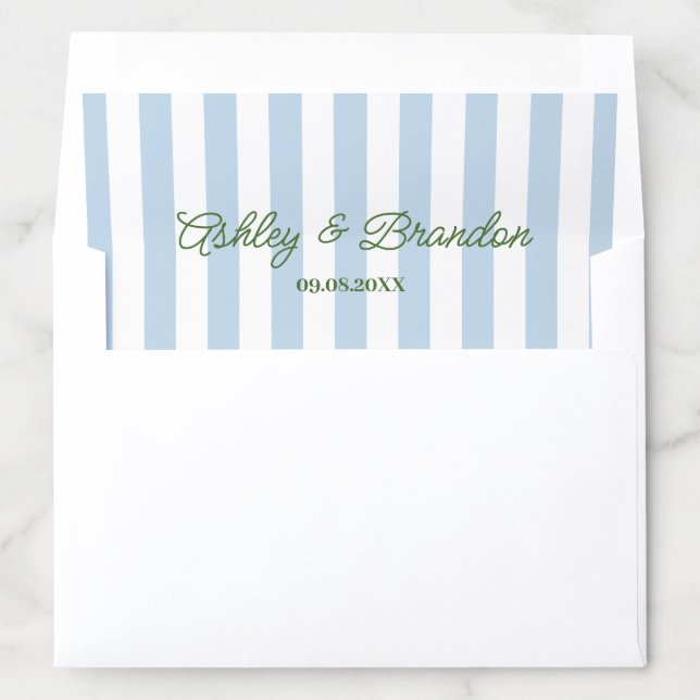 Blue Cabana Stripe Personalized Wedding Envelope Liner (In Envelope)