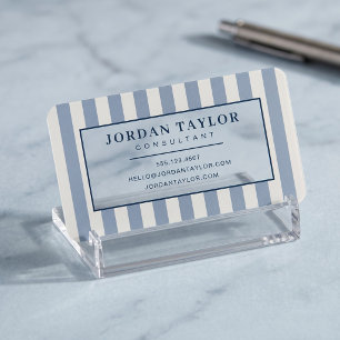 Blue Cabana Stripe Professional Clear Business Cards