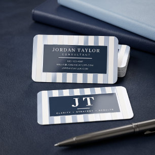 Blue Cabana Stripe Professional Raised Spot UV Business Card