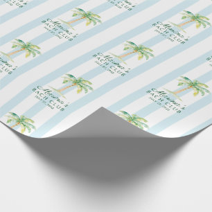 Blue Cabana Stripes Palm Bach Club Bachelorette Wrapping Paper