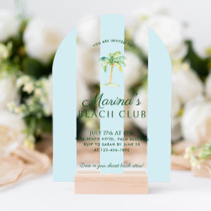 Blue Cabana Stripes Palm Beach Club Birthday Arch Acrylic Invitations