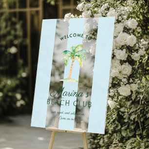 Blue Cabana Stripes Palm Beach Club Welcome Acrylic Sign