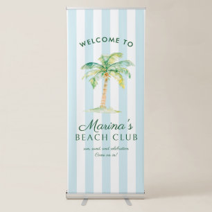 Blue Cabana Stripes Palm Beach Club Welcome Retractable Banner