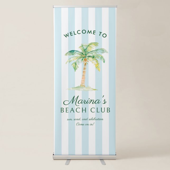 Blue Cabana Stripes Palm Beach Club Welcome Retractable Banner (Front)