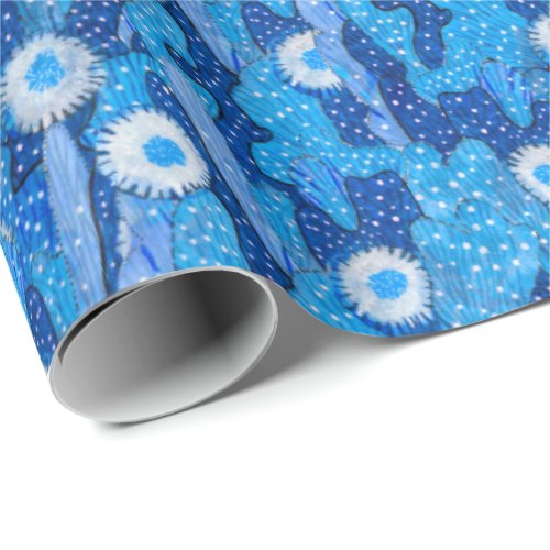 Blue Cactus Camouflage Succulent Flower Floral Wrapping Paper