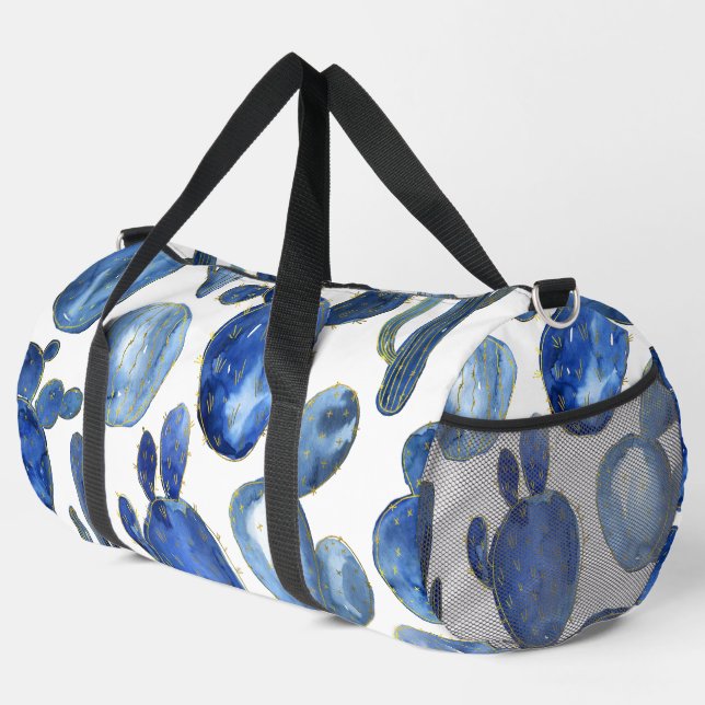Blue Cactus Gold White Desert Fun Duffle Bag (Right Corner)