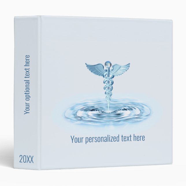 Blue Caduceus Hermes Rod Water Ripples Medical 3 Ring Binder (Front/Spine)
