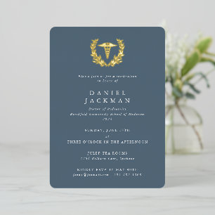 Blue Caduceus + Laurel Medical School Graduation Foil Invitation