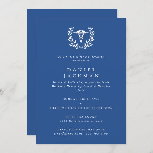 Blue CaduceusLaurel Medical School Graduation Invitation