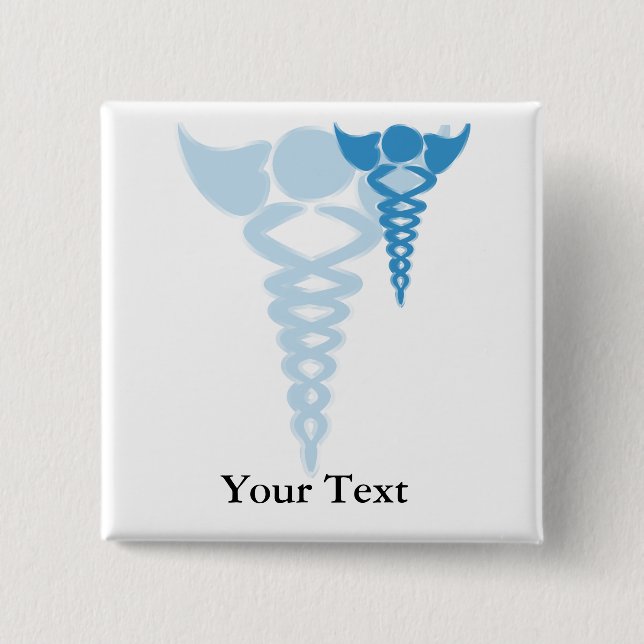 Blue caduceus medical gifts button (Front)