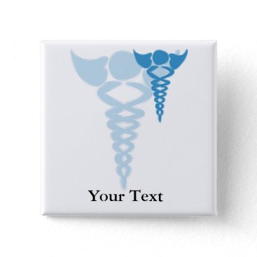 Blue caduceus medical gifts button