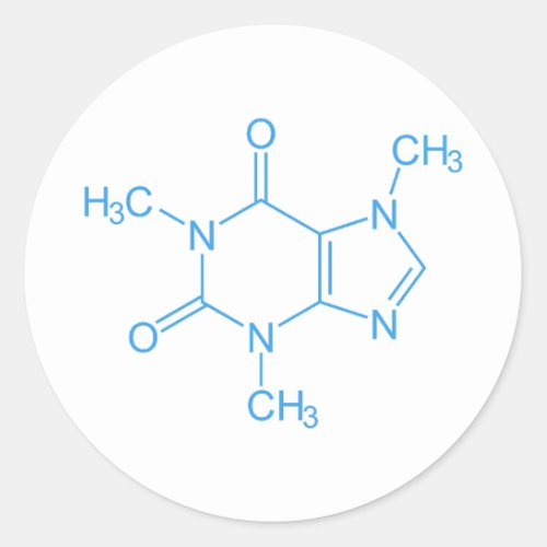 Blue Caffeine Molecule Classic Round Sticker