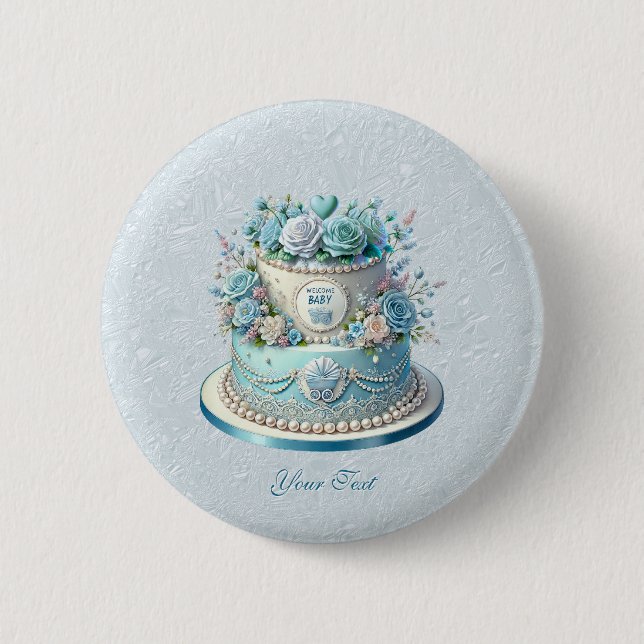 Blue Cake Flowers Button (Front)