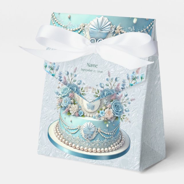 Blue Cake Flowers Favor Box (Front Side)