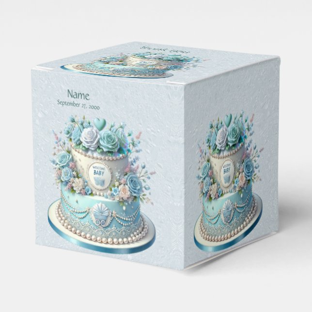 Blue Cake Flowers Favor Box (Front Side)