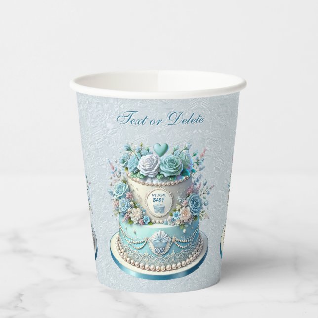 Blue Cake Flowers Paper Cups (Left)