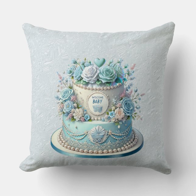 Blue Cake Flowers Throw Pillow (Front)