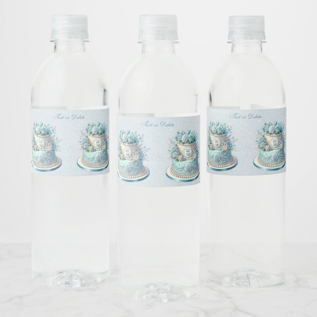 Blue Cake Flowers Water Bottle Label (Bottles)