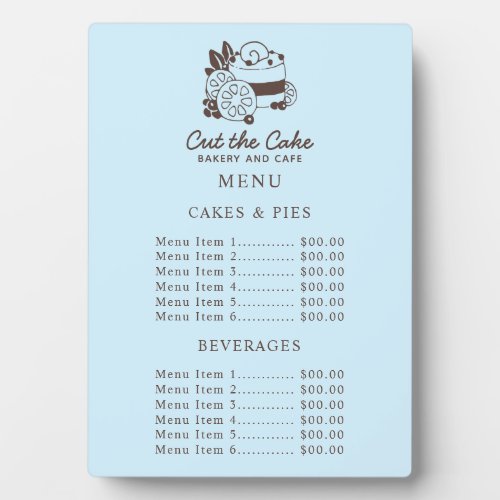 Custom Price Menus 13 Blue Cake Logo Bakery Price Menu Plaque