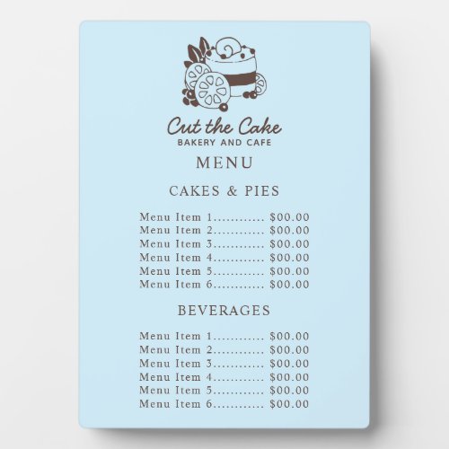 Blue Cake Logo Bakery Price Menu Plaque