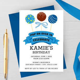 Blue Cake Pops Birthday Party Invitation