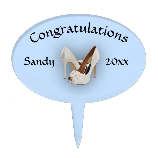 Blue Cake Topper with Heels Name and Date (Front)