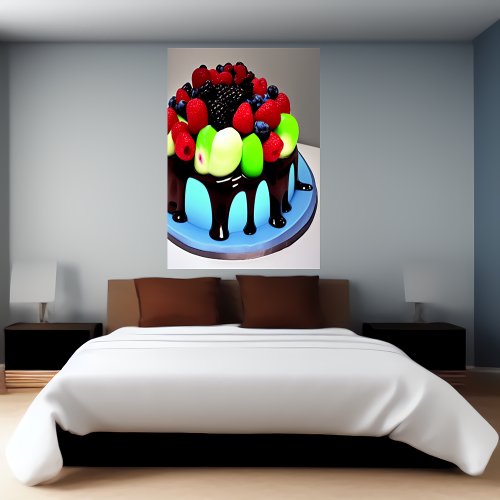 Blue cake with berry  AI Art Poster
