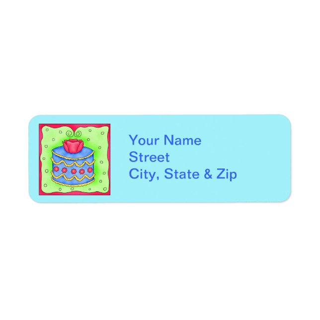 Blue Cake with Rose Turquoise Return Address Label (Front)