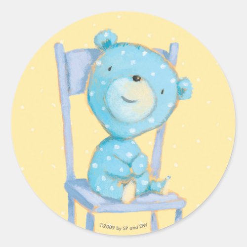 Blue Calico Bear Smiling on Chair Classic Round Sticker
